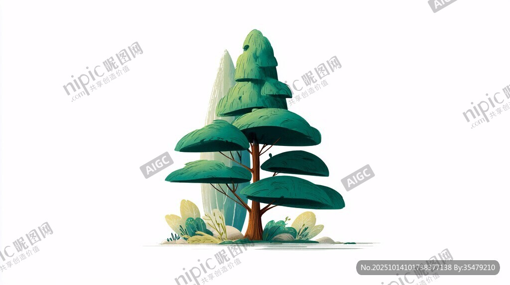 卡通风格的绿色树木插画