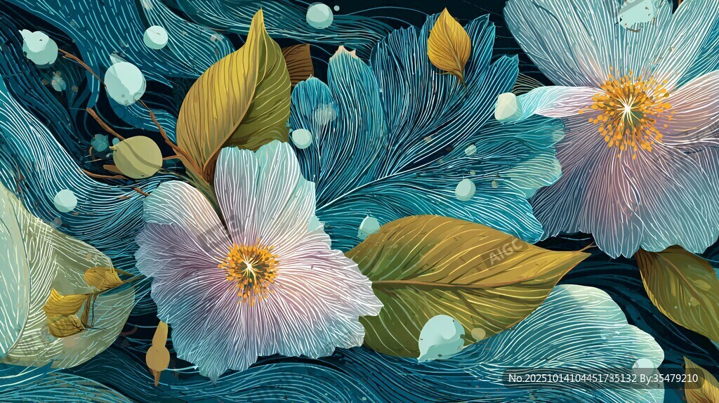 梦幻花卉叶的精美插画