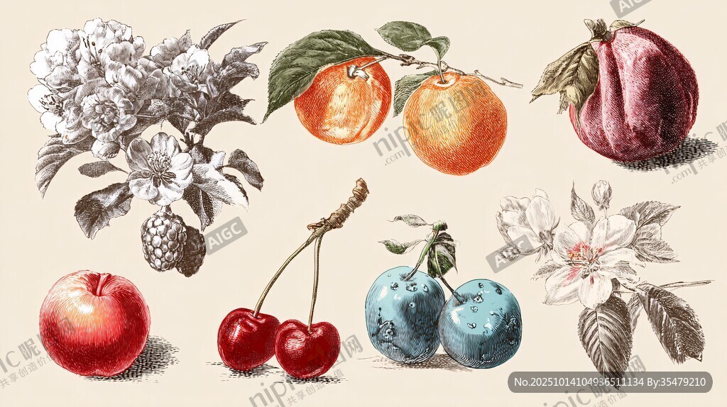 手绘水果花卉插画集合