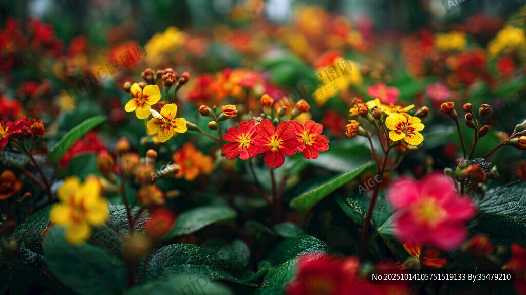 多彩小花绽放生机