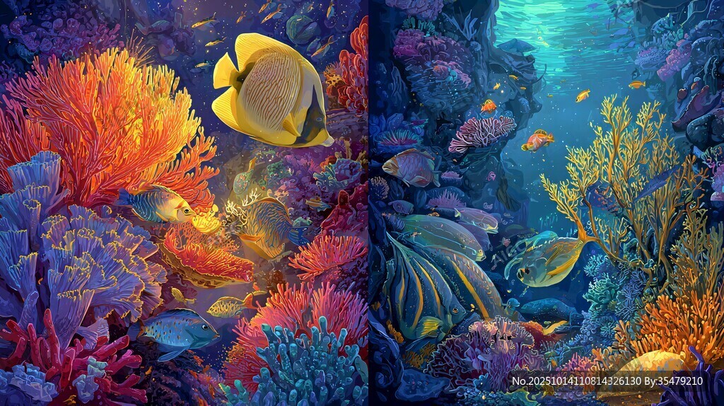 梦幻海底世界珊瑚与鱼群