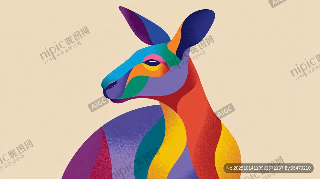 彩色几何风袋鼠插画
