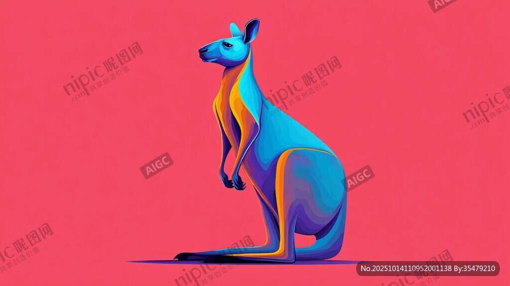 彩色袋鼠立姿插画