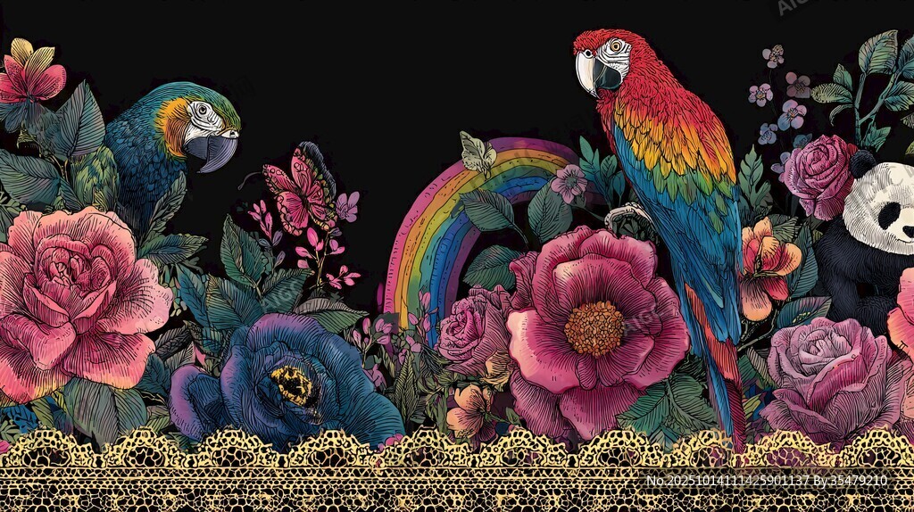 梦幻花鸟图案 绚丽自然风情