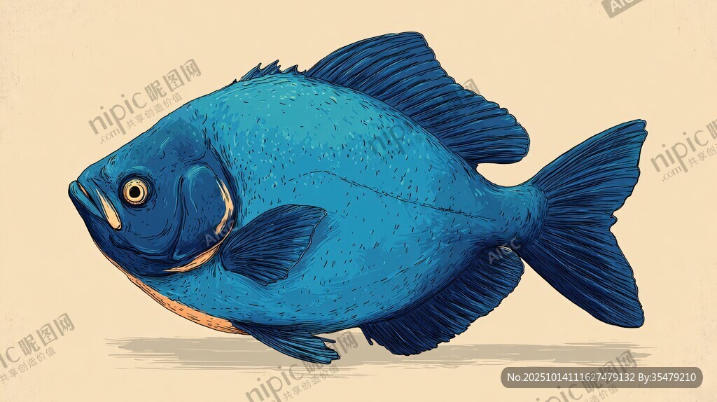 蓝色肥硕鱼插画