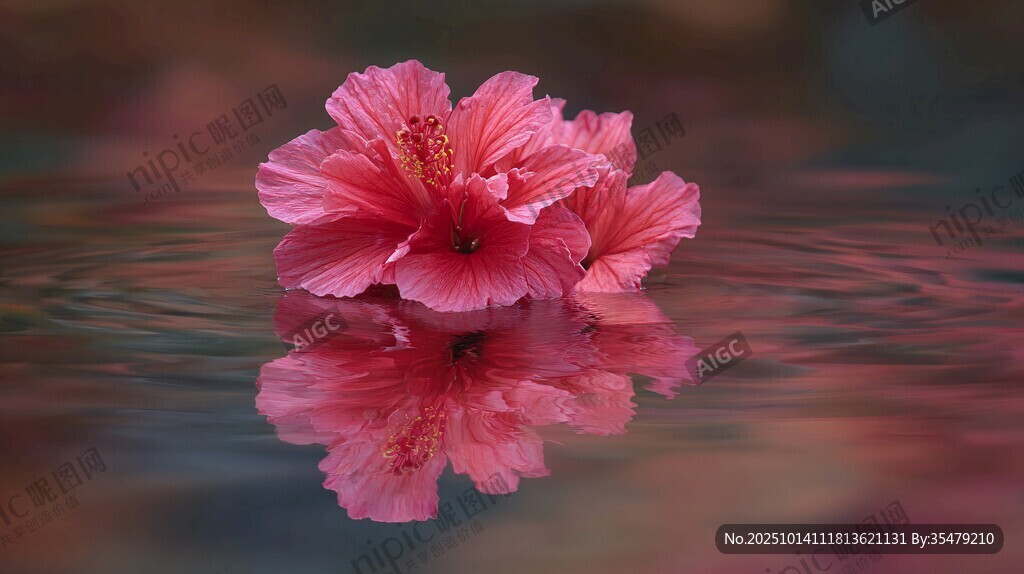 水中绽放的娇艳粉色花朵