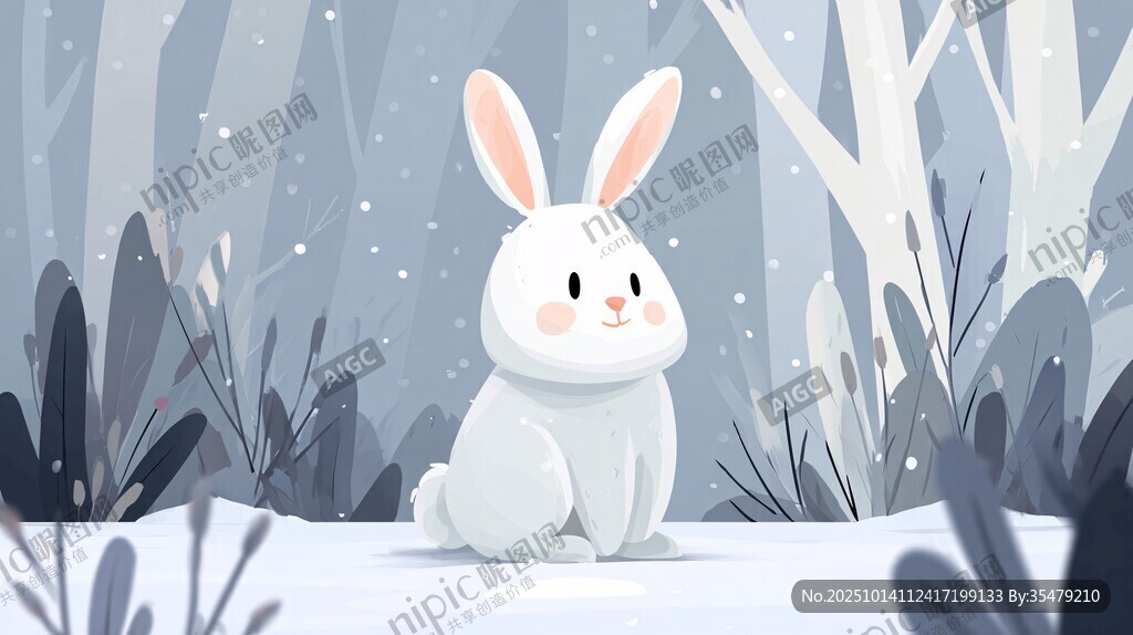 雪地中的可爱白兔
