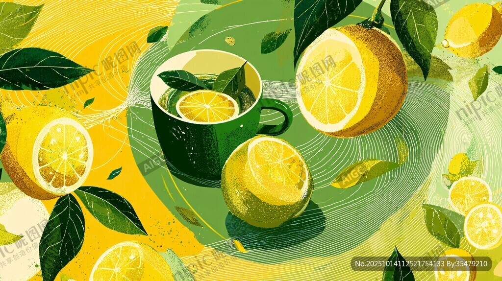 清新柠檬茶饮插画画面