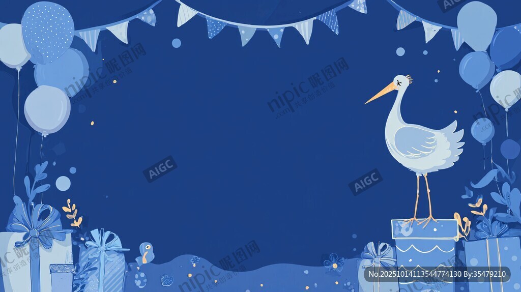 蓝色派对场景中的白鹳元素