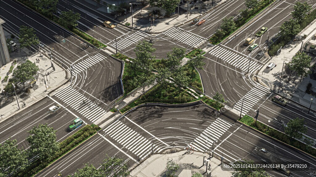 城市十字路口俯瞰景观