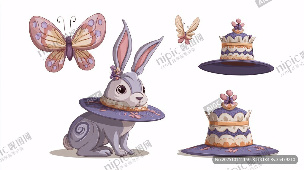 兔子与蝴蝶的梦幻帽饰组合