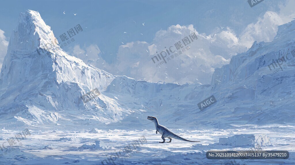 冰雪世界中的孤独恐龙