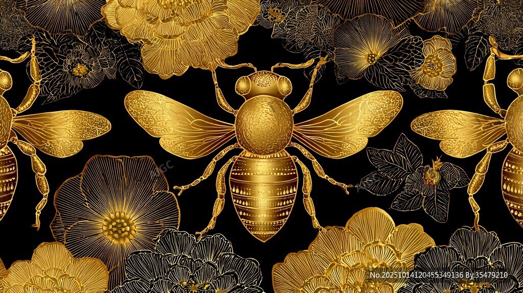 金色蜜蜂花卉图案背景