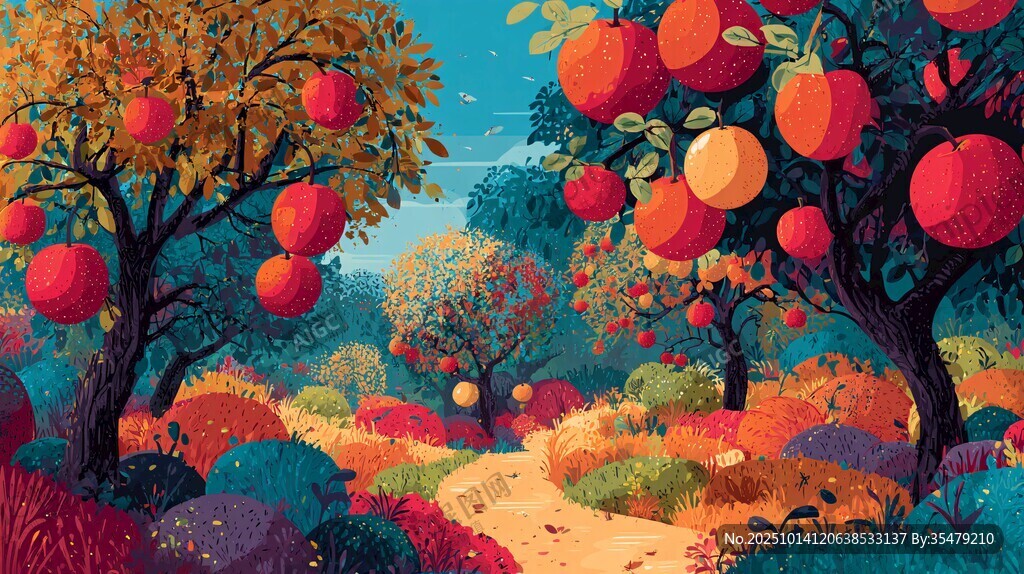 秋日苹果园的缤纷景致