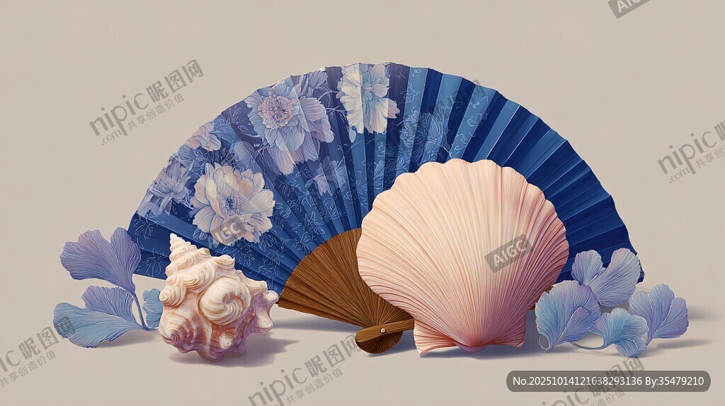 蓝扇贝壳 唯美海洋风情画
