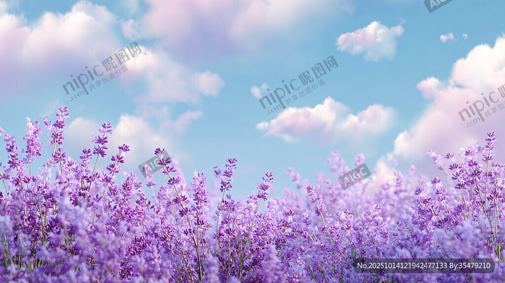 梦幻薰衣草花海与蓝天