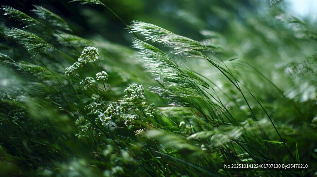 风吹绿野间 花草展生机