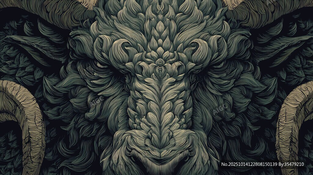 奇幻神兽头部精致纹理图案