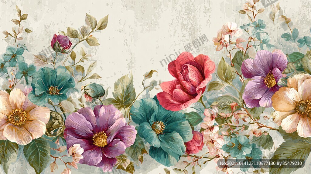 复古风花卉图案装饰画