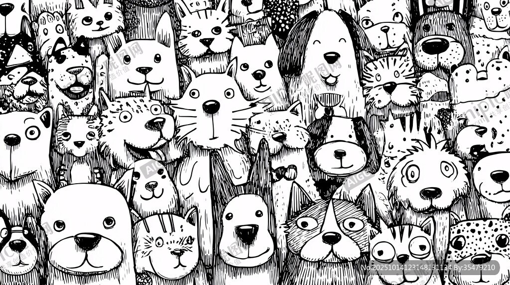 可爱猫狗大集合插画