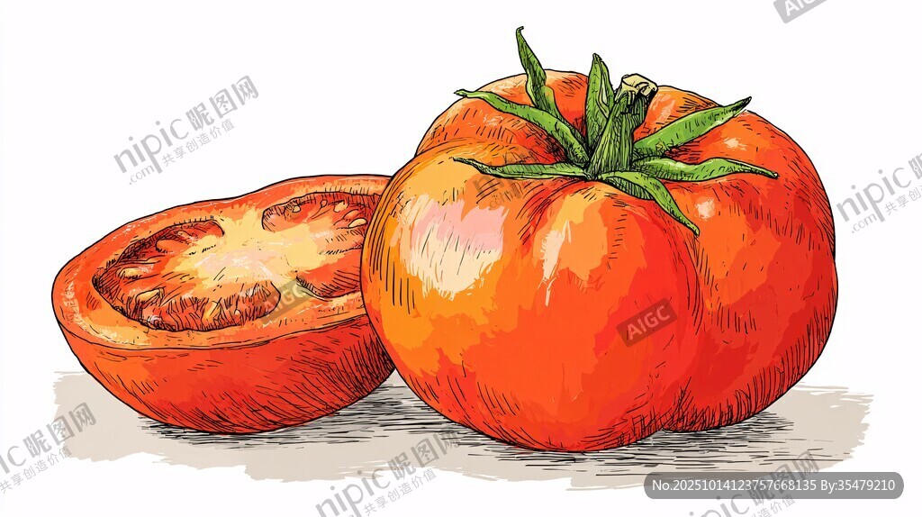 手绘鲜润番茄插画
