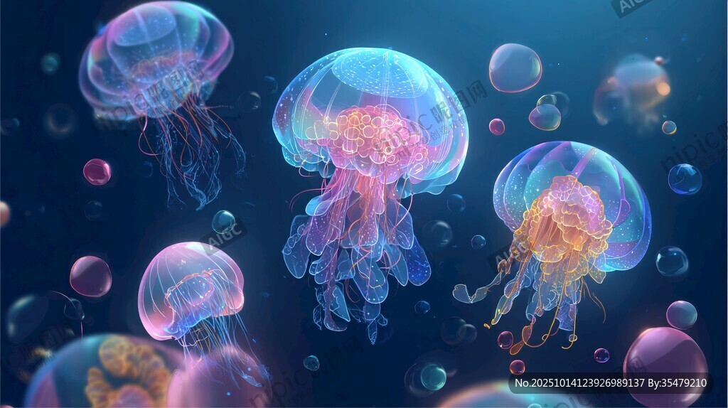 梦幻水母在深海轻盈游动