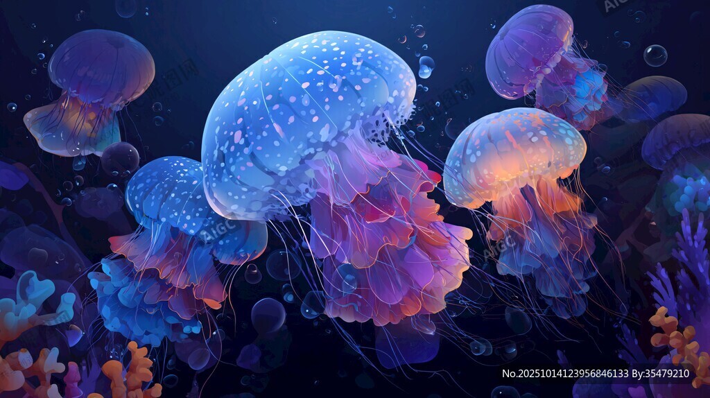 梦幻水母在深海中悠然游动