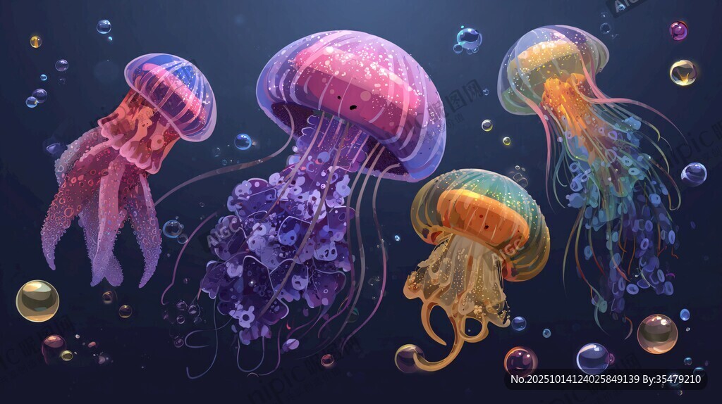 梦幻水母在深海中舞动