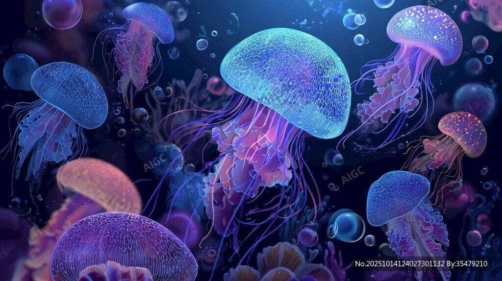 梦幻水母在海底灵动飘逸