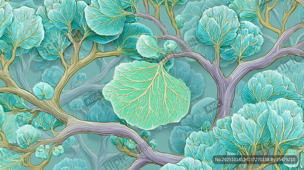 梦幻银杏叶插画图案
