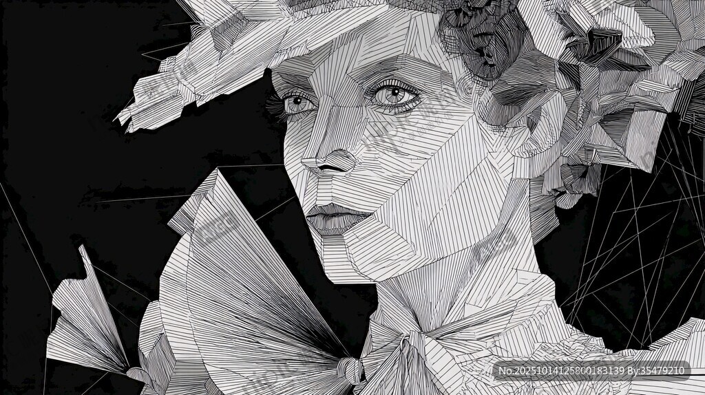 立体几何风格的人物肖像画