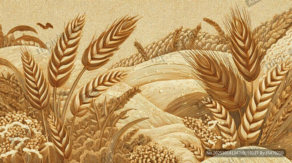 金色麦田插画 尽显丰收之美