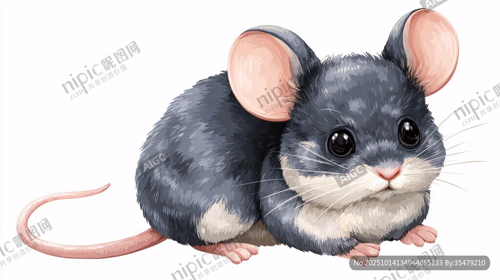 可爱灰毛小老鼠插画