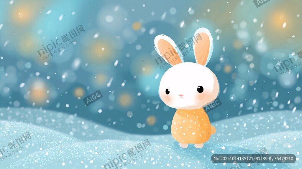 雪地中的可爱小兔