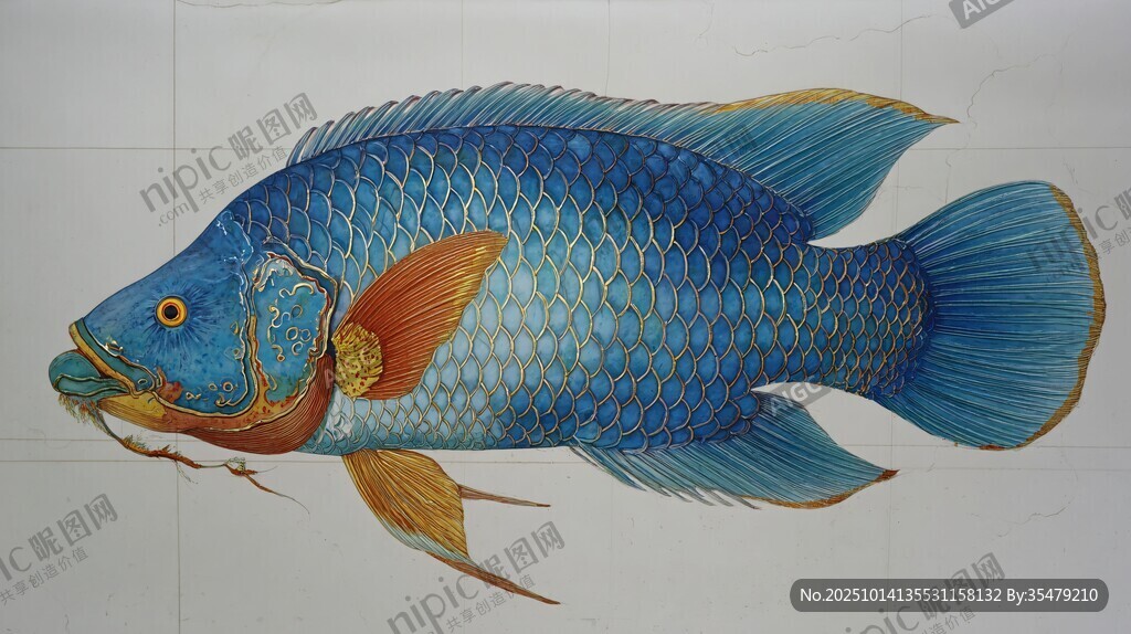 蓝色绚丽鱼手绘插画