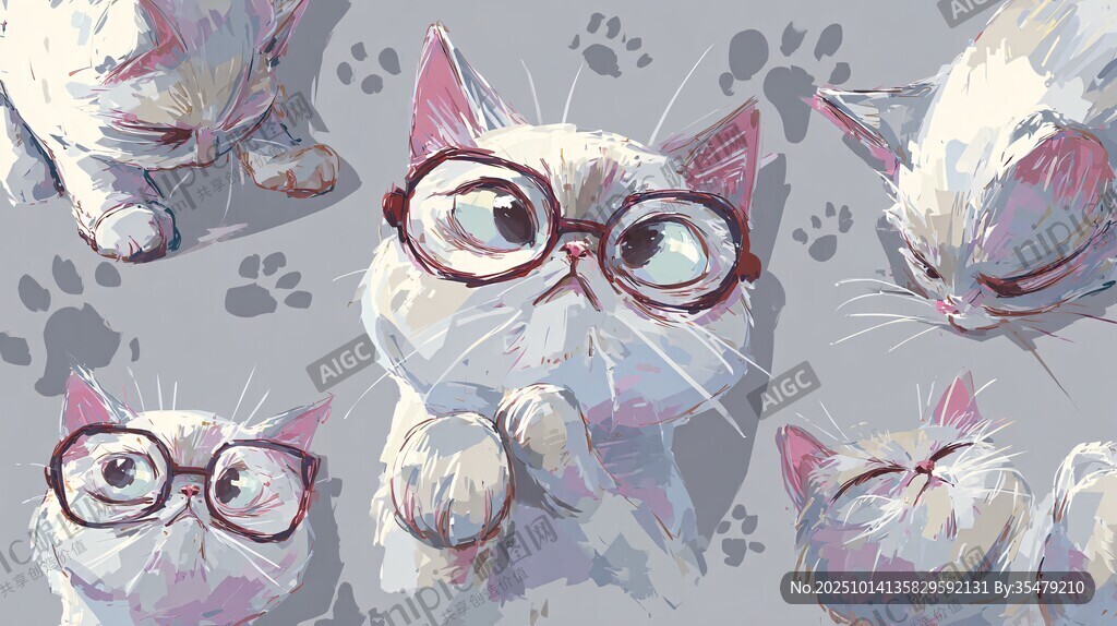 可爱戴眼镜猫咪插画图案