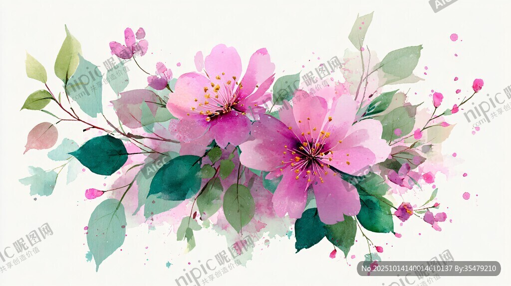 粉色花卉水彩插画