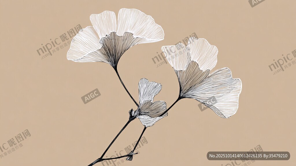 银杏花枝插画 淡雅美感