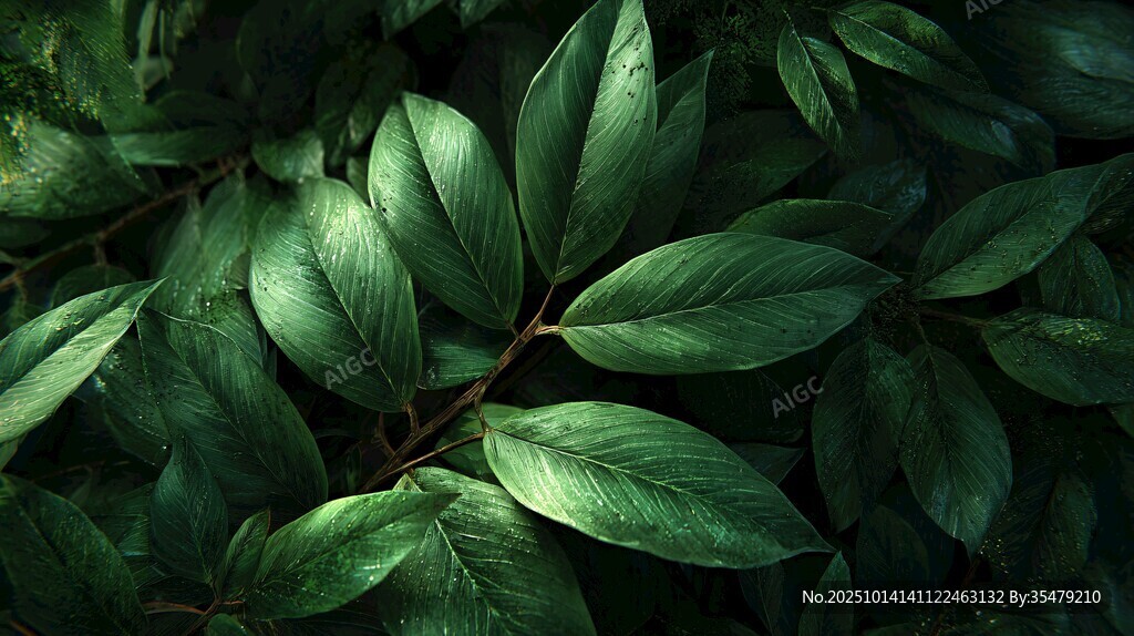 翠绿叶片的自然生机画面