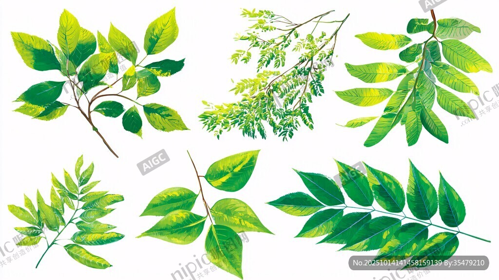水彩绘绿叶素材集合