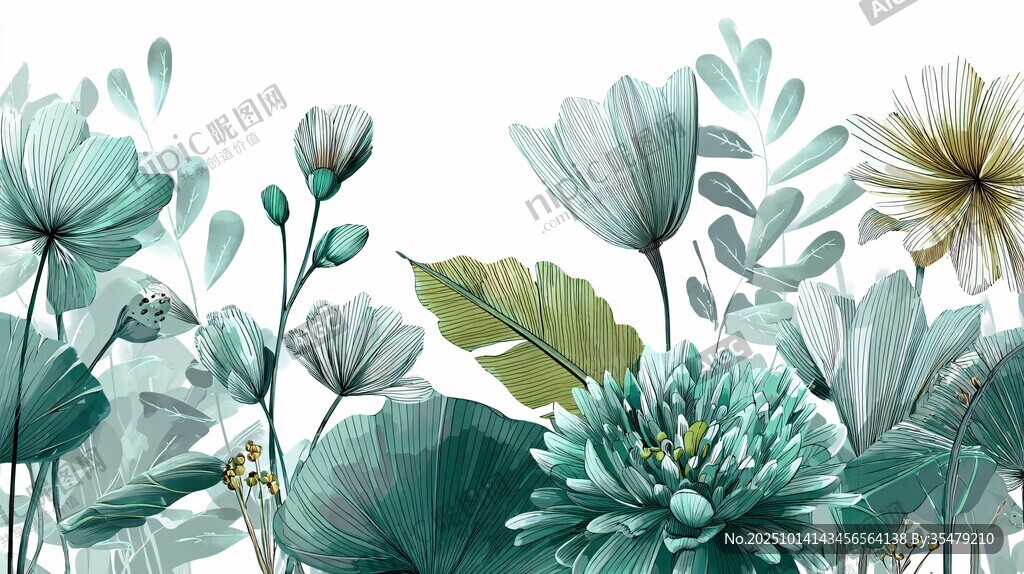 清新绿植花卉插画背景