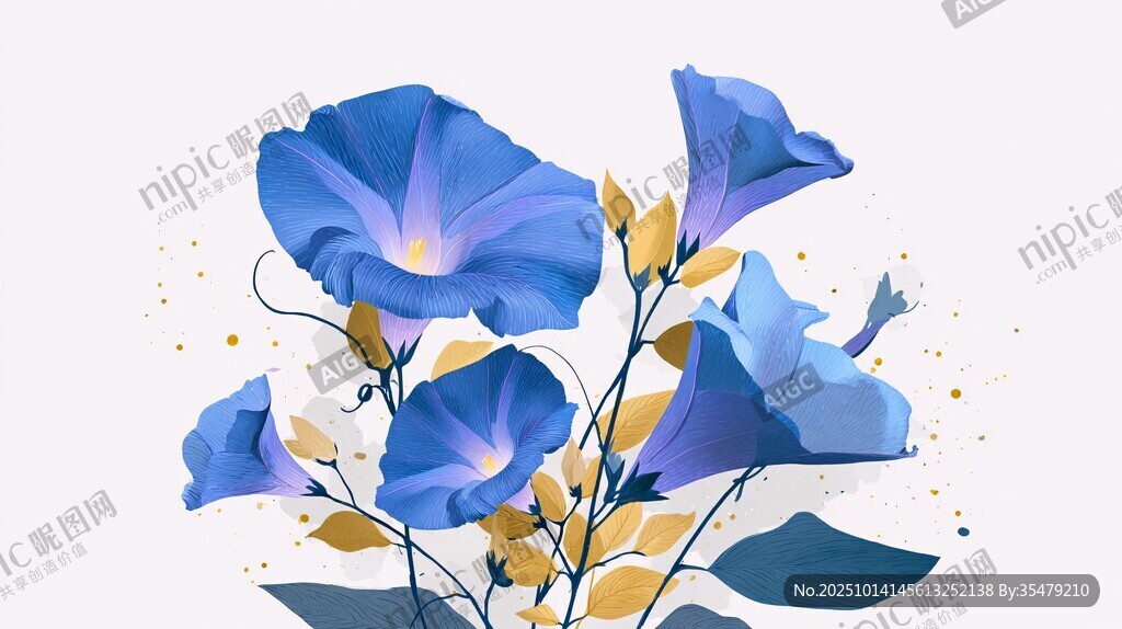 蓝色牵牛花插画艺术作品