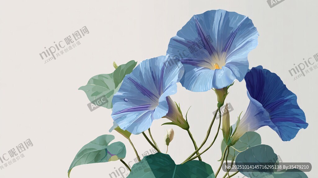 蓝色牵牛花插画