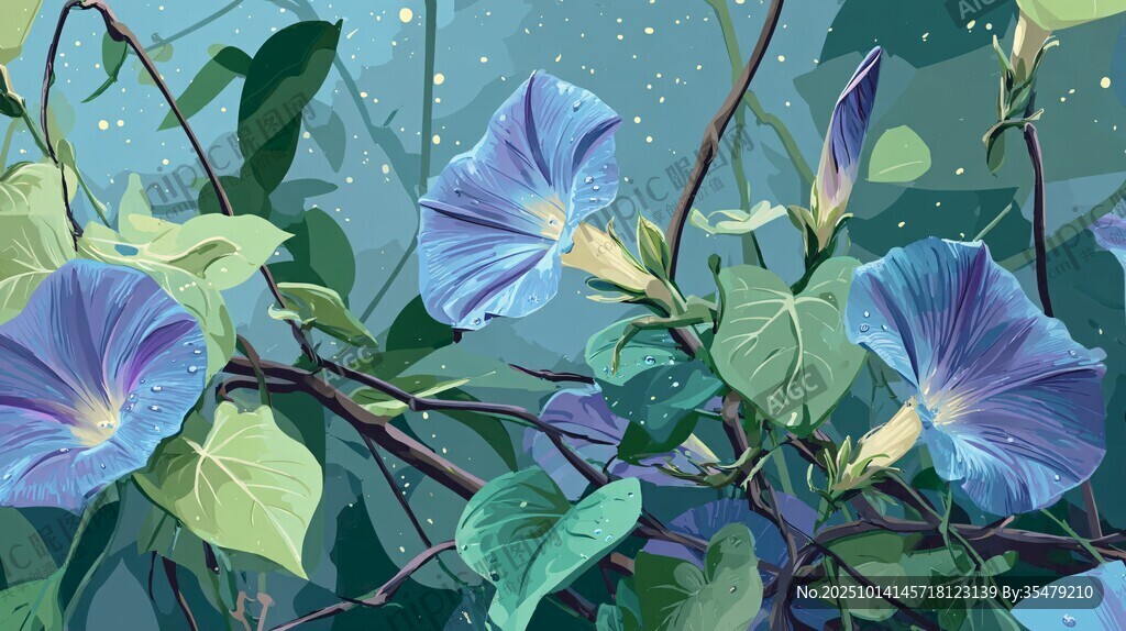 蓝紫色牵牛花的梦幻景致