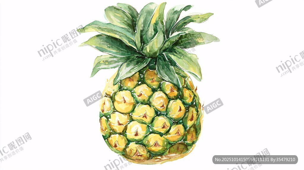 手绘水彩风新鲜菠萝插画