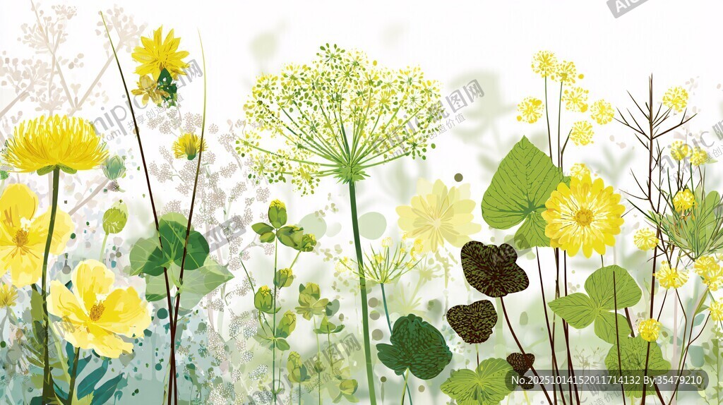 春日烂漫野花风景插画