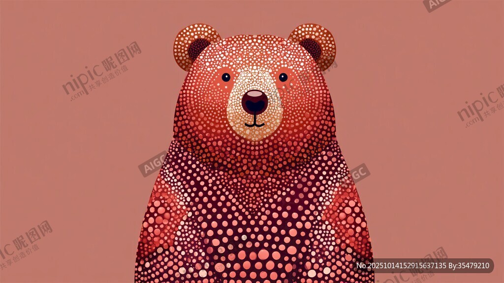 红色斑点小熊插画