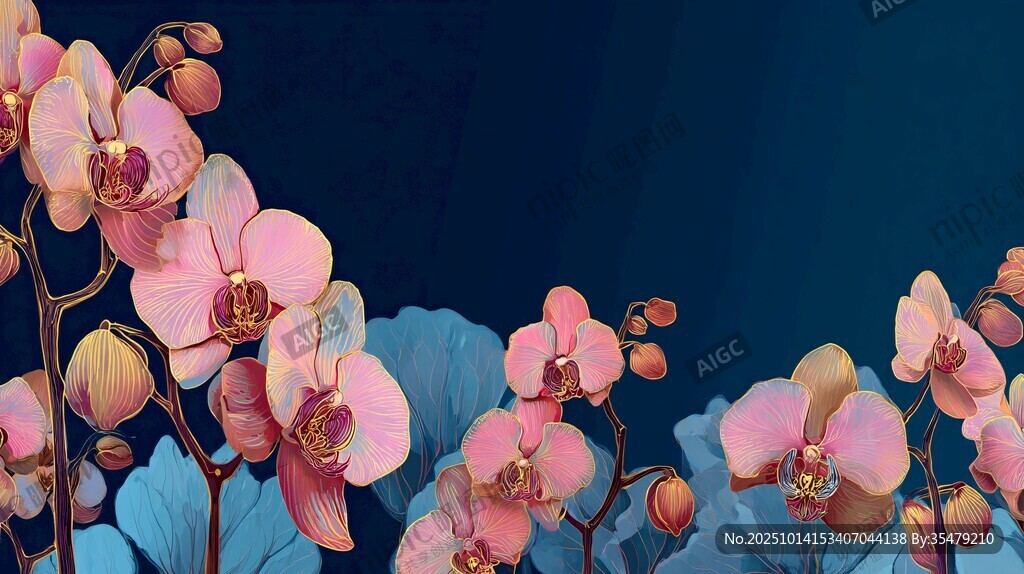 梦幻粉色蝴蝶兰花卉图景