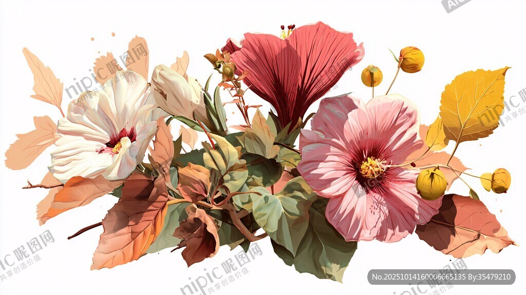 缤纷芙蓉花束 秋日氛围感