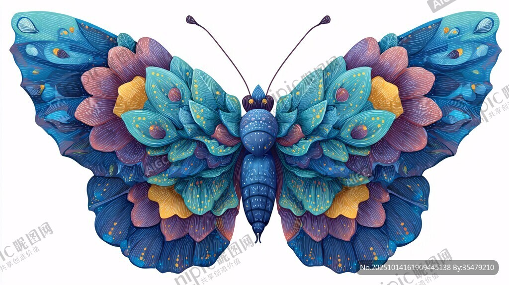 梦幻多彩蝴蝶插画艺术
